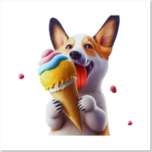 Dog eating ice cream Posters and Art